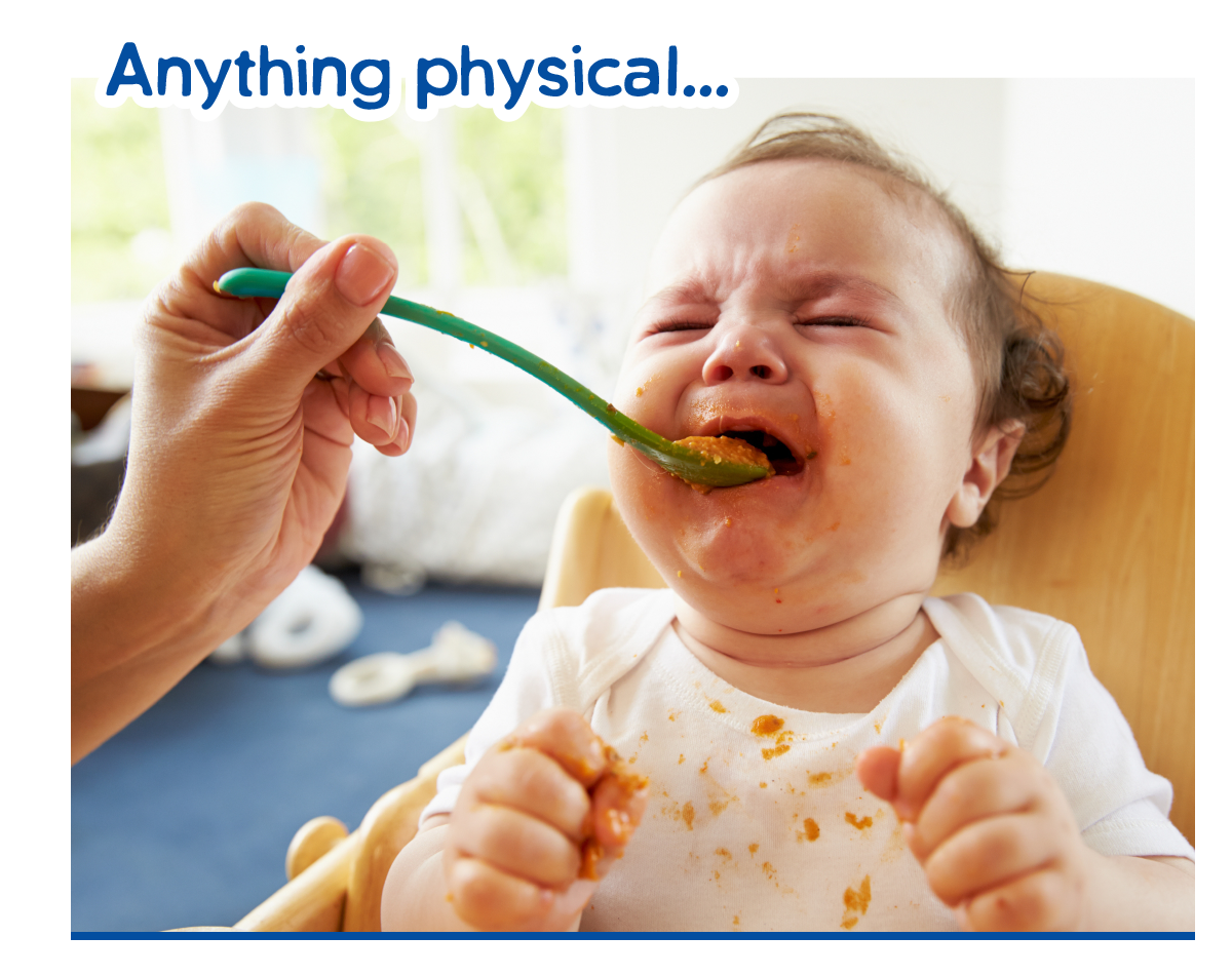 Examples of pressuring children to eat - anything physical. parent forcing in spoon to baby.