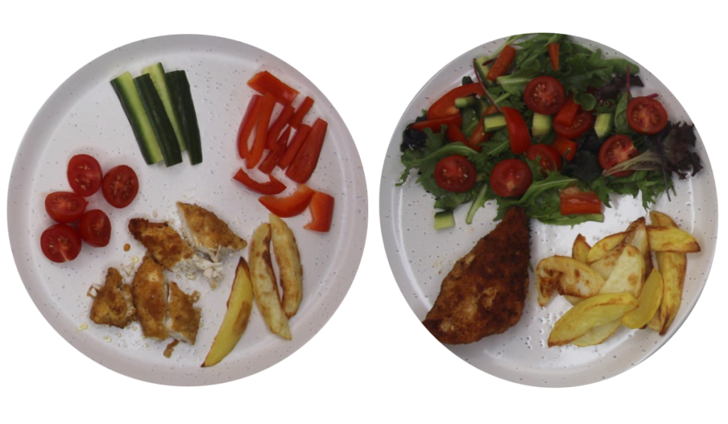 meal with foods separated out for children 